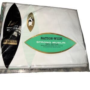 Vintage Penney's Nation-Wide Strong Muslin Cotton Sheet Double Bed 81x108 White